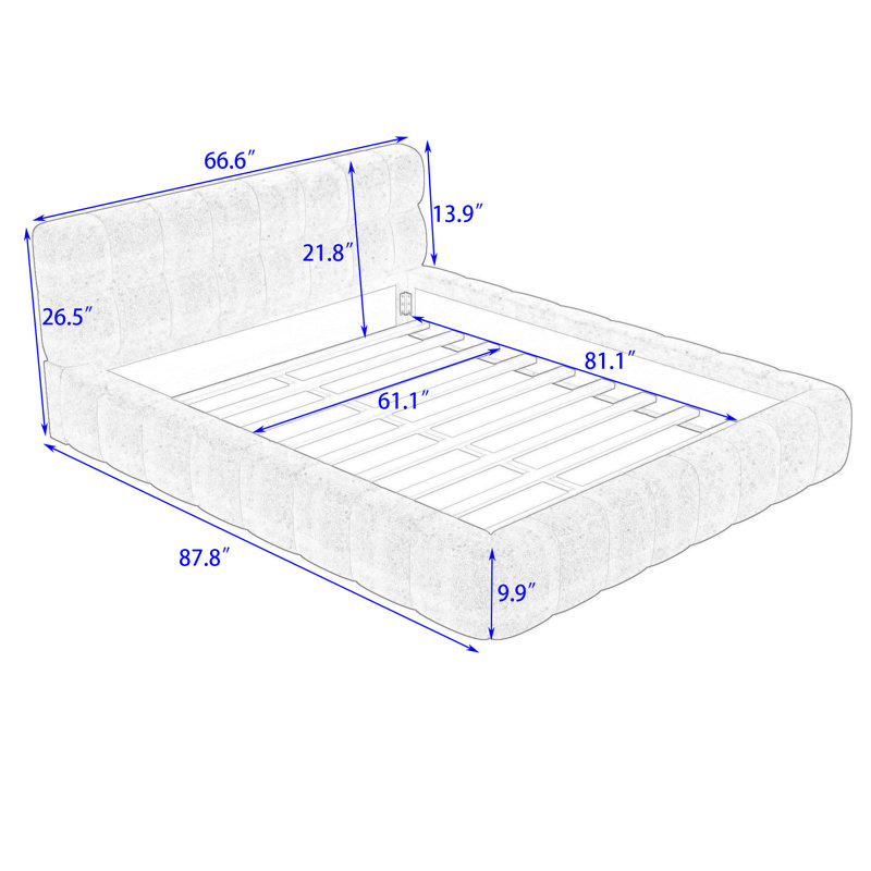 Grand lit plateforme tapissier avec tissu épais Zeta, Beige