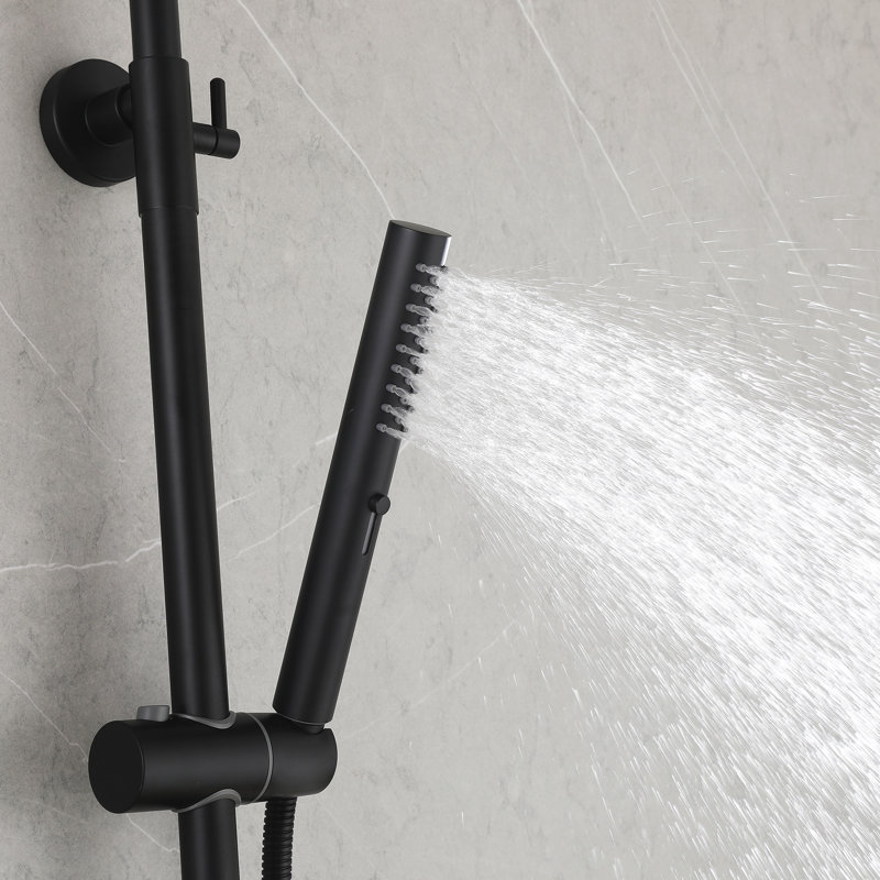 Système de douche thermostatique mural à 3 fonctions en laiton massif avec douchette et douchette, Noir mat