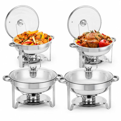 Chafing dish rond de 5 pintes en acier inoxydable pour buffet, chauffe-plats avec couvercle en verre ventilé et support amovible, chauffe-plats empilable pour la restauration
