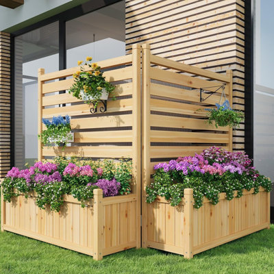 2-Panel 34x40 Inch Solid Wood Privacy Fence Panels with Planter Box - Outdoor AC Unit Cover and Decorative Garden Screen