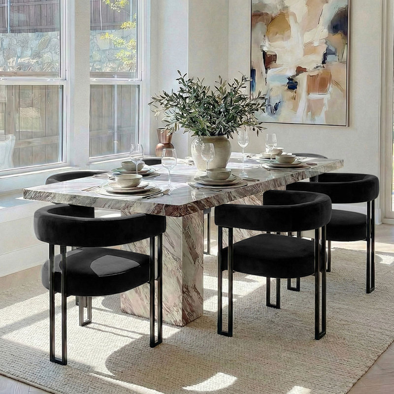 Ensemble de 6 fauteuils de salle à manger rembourrés en velours de 18 po (ensemble de 6), Noir