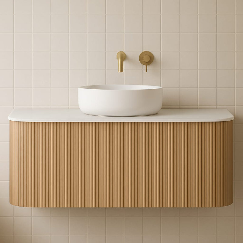 Meuble-lavabo simple en teck cannelé Mussomeli, H 19 po x l 29,5 po x P 19,75 po