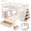Lit superposé double au-dessus de simple avec bureau, tiroirs et tablettes-491078102