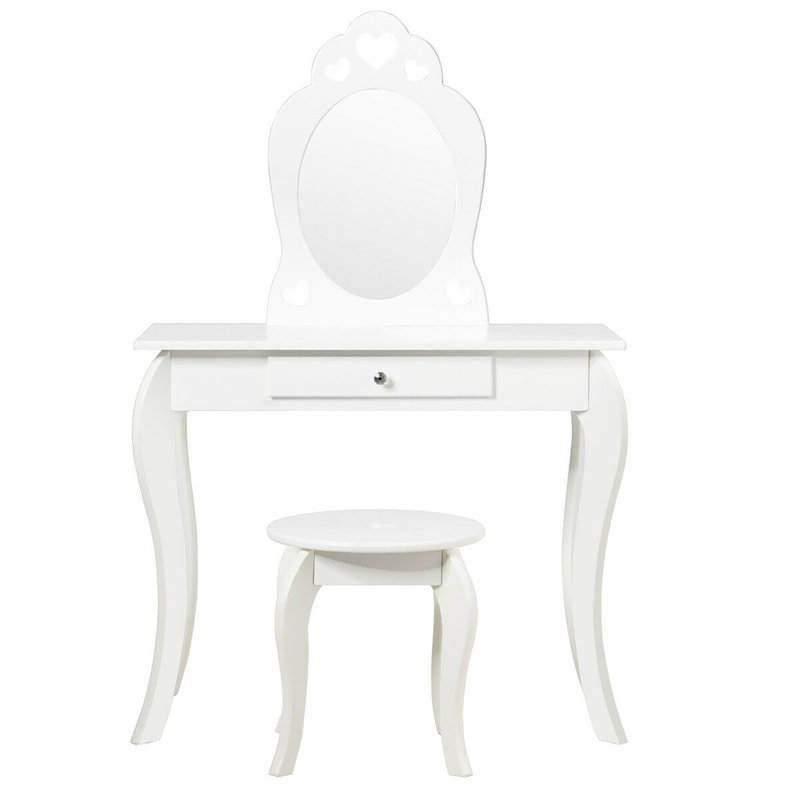 Ensemble coiffeuse et miroir pour enfants Millinggeville, Blanc