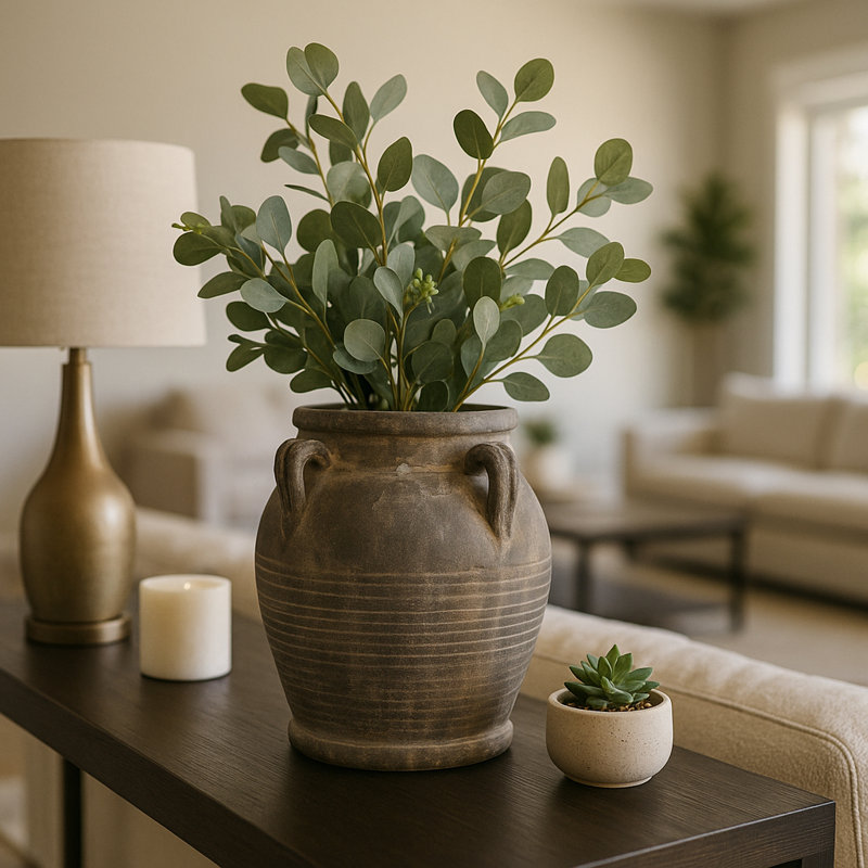 Ceramic/Porcelain Table Vase, 9.75" H x 9" W x 8.5" D, Matte Brown