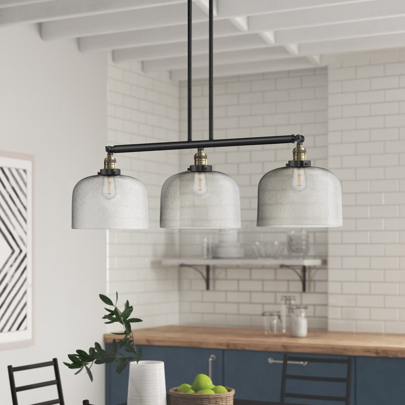 Bell - Luminaire suspendu pour îlot de cuisine 3 lumières 41 ", Grainé, Or satiné, Ampoule à DEL rétro de 6 watts