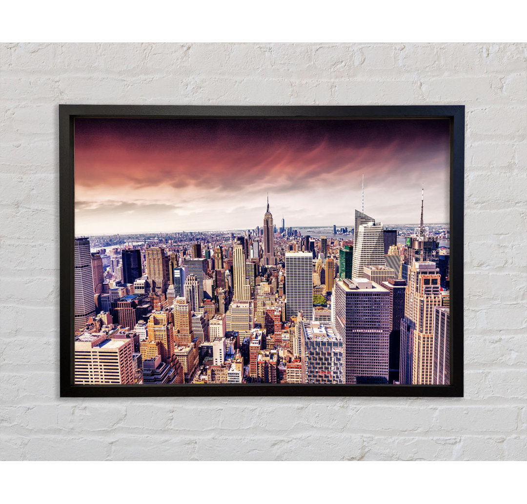 Pink Skies Over NYC - Einzelner Bilderrahmen Kunstdrucke auf Leinwand