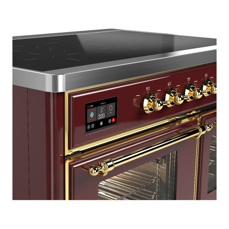 Majestic III Series 40 Inch Induction Range with 6 Induction Elements in Burgundy (Brass Trim), Brass, Burgundy