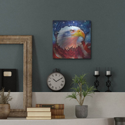 Art mural en métal Red Barrel Studio® «Eagle Red White Blue» par Carol Cavalaris