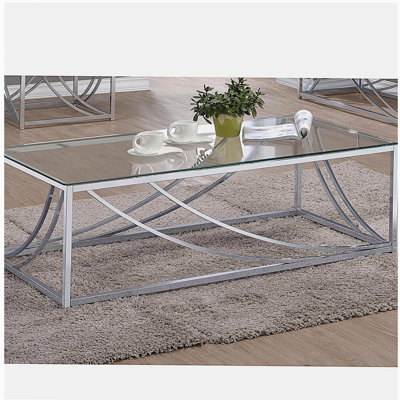 Table basse en verre et chrome avec pieds en métal Brianne