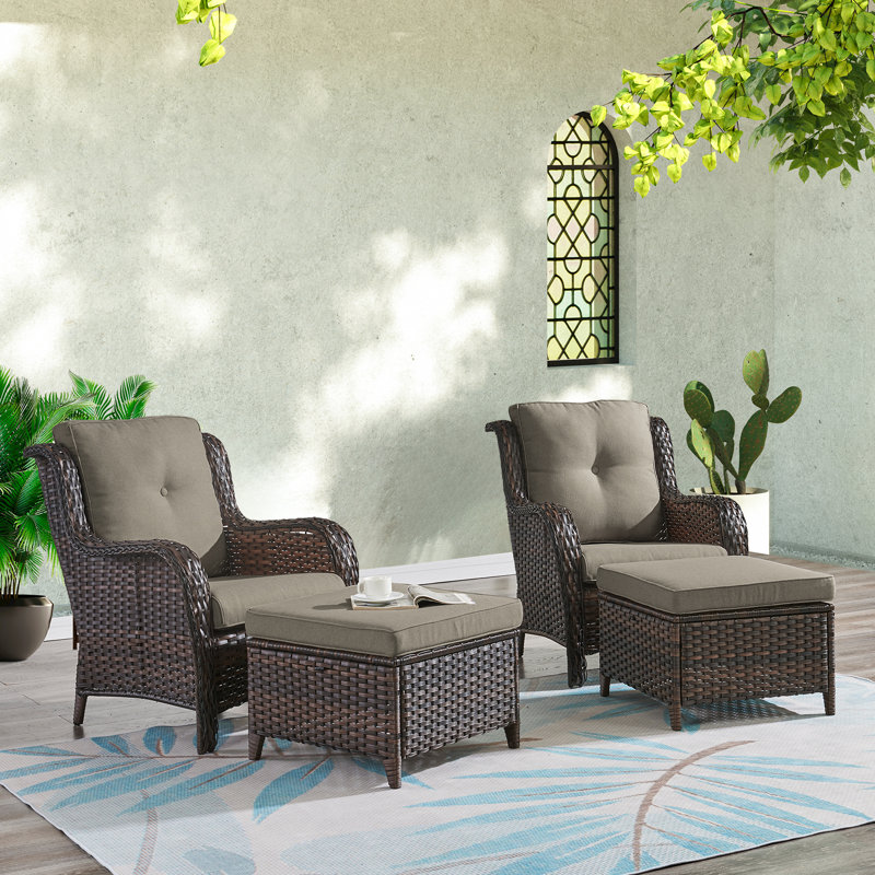 Bonia Outdoor Lounge Chair with Ottoman, Brown Frame/Gray Cushion