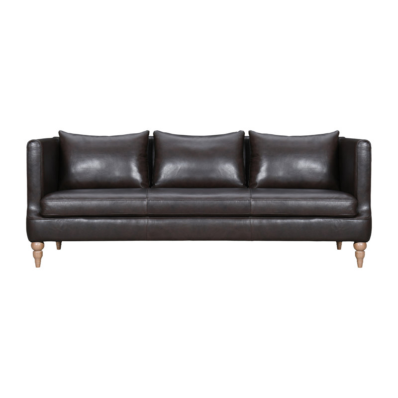  85" Dark Brown Leather Sofa With Brown Legs