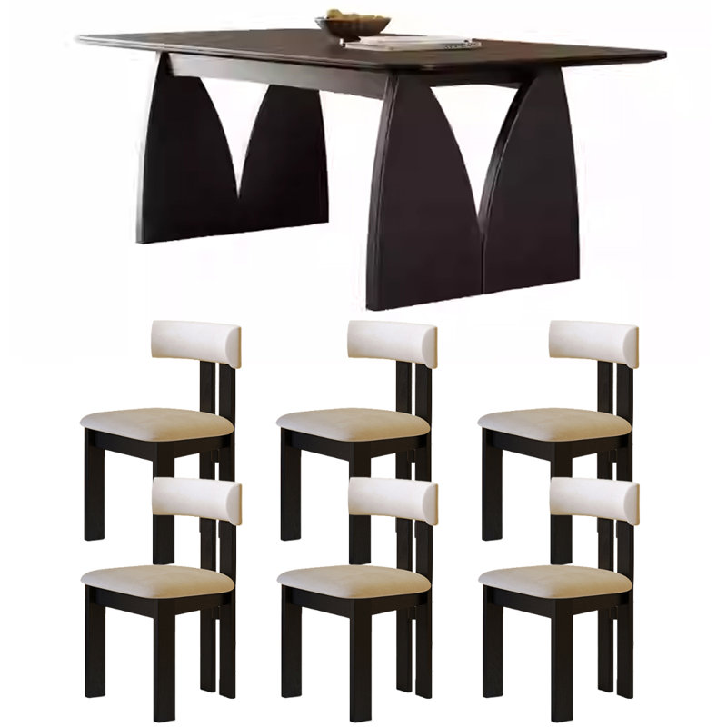 Table de salle à manger Retro Simple, H 29,52 po x L 70,86 po x l 31,49 po, Blanc/Noir, Noir, noir, noir, noir