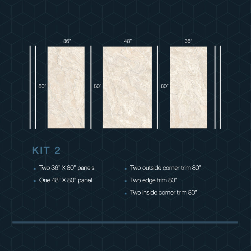 Polymarm 48" W 80" H 36" D Three Wall Composite Shower Wall Panel Surround, Classic Beige
