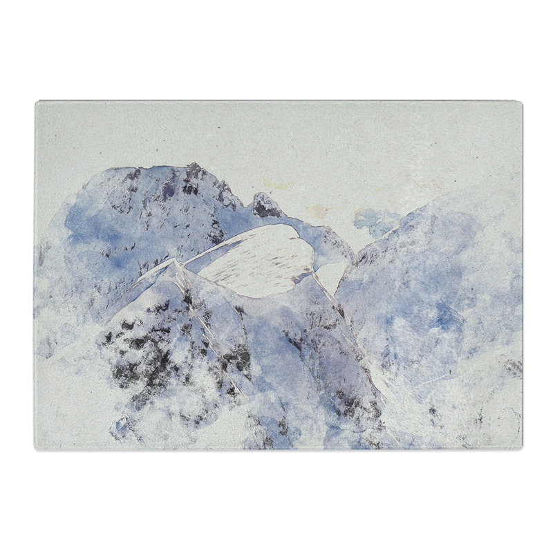 Snow Topped Mountains Watercolour Chopping Board, 20cm W x 28.5cm L
