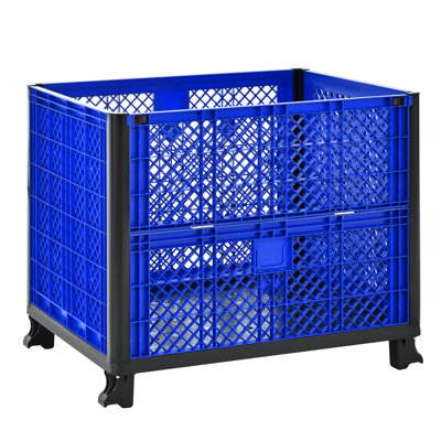 Contenant en vrac en polypropylène bleu à haute densité d'une capacité de 600 lb, parois en maille à 4 voies, empilables, faciles à gérer et pratiques à utiliser