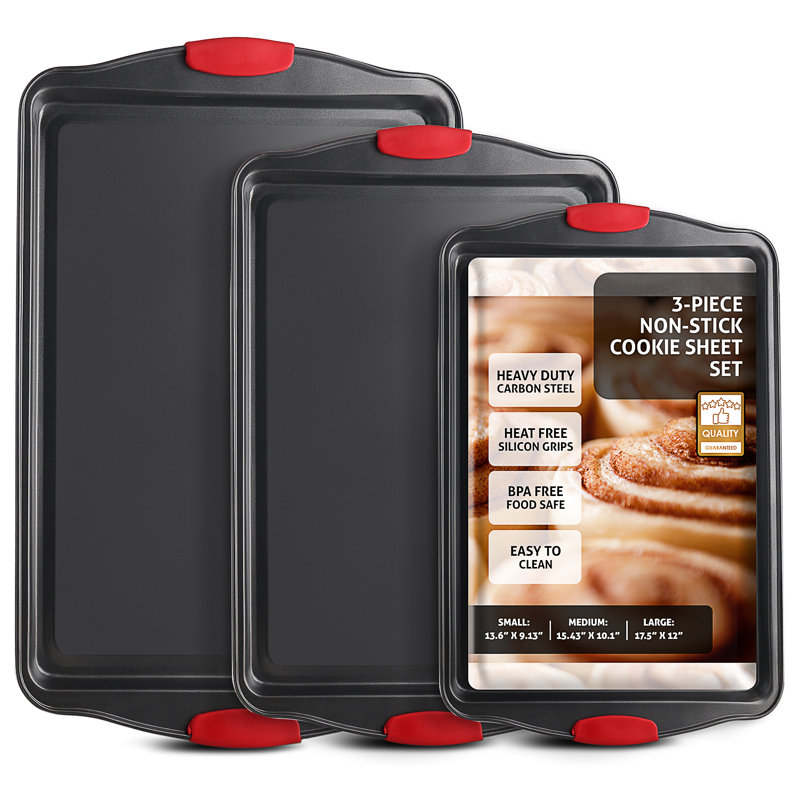 Joytable Bakeware Set - 3 Pc Nonstick Bakeware Set With Silicone Handles, Black