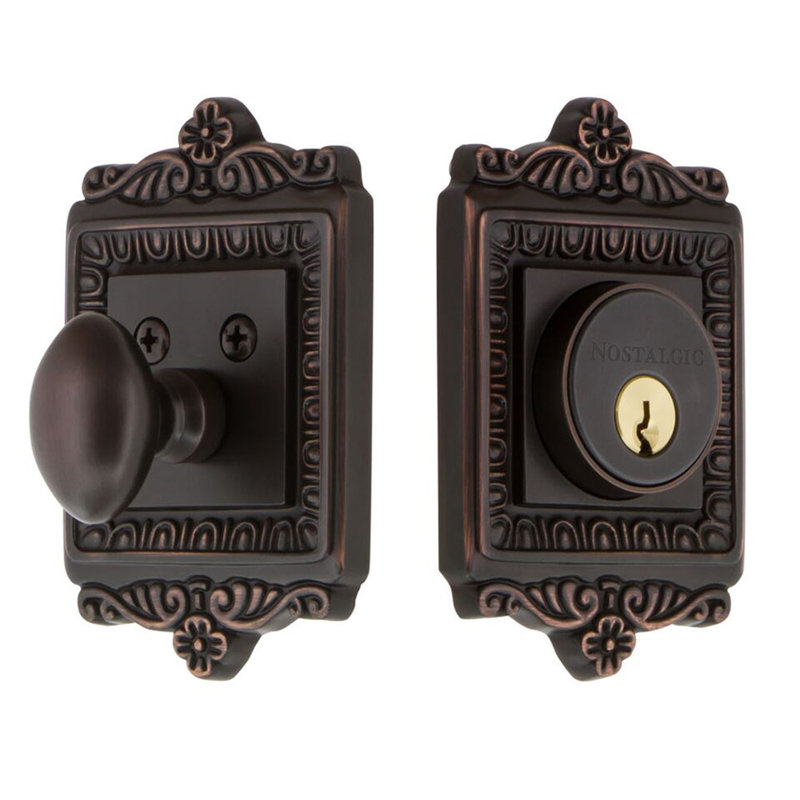 Nostalgic Warehouse Egg & Dart Plate Single Cylinder Deadbolt, 2.75, Timeless Bronze