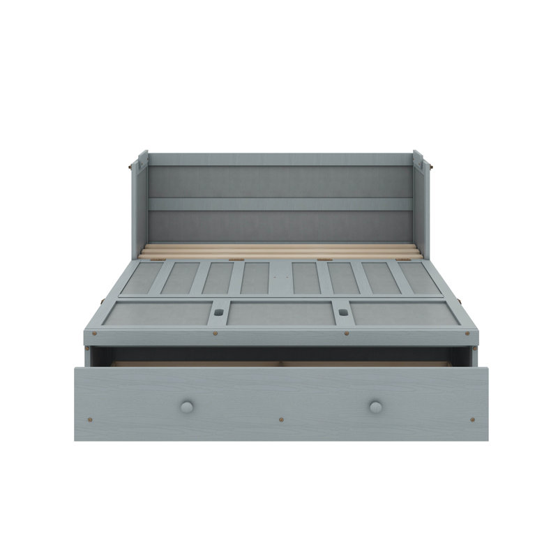 Lit escamotable avec port USB et tiroir, gris, Grand