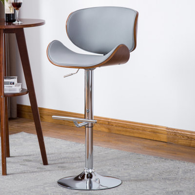 Gray Adjustable Swivel Bar Stool With Walnut - Finished , Curved , Metal Main Material, American Design Modern Height Frame, Padded Seat And Back, 21"L X 21"D 36 44"H