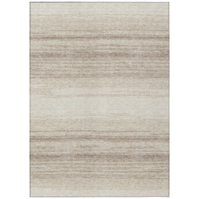 3' X 5' Ivory And Beige Abstract Washable Indoor Outdoor Area Rug
