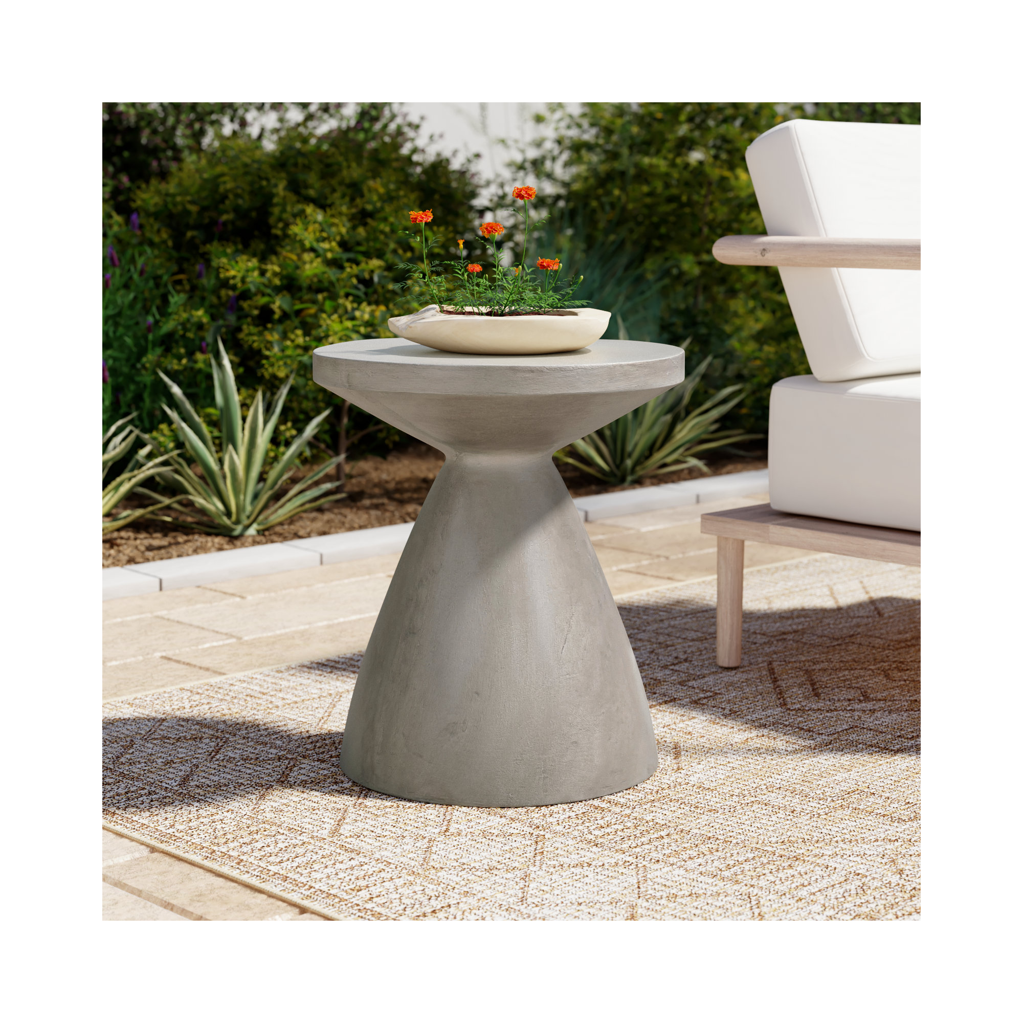 Sayle 18" Stone/Concrete Outdoor Side Table, Gray
