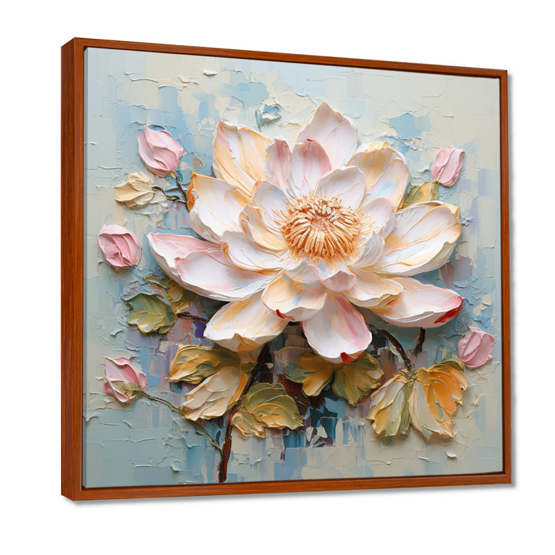 Verveine - salon d'art mural Lotus, H 36 po x l 36 po, Cadre flottant brun, bois massif