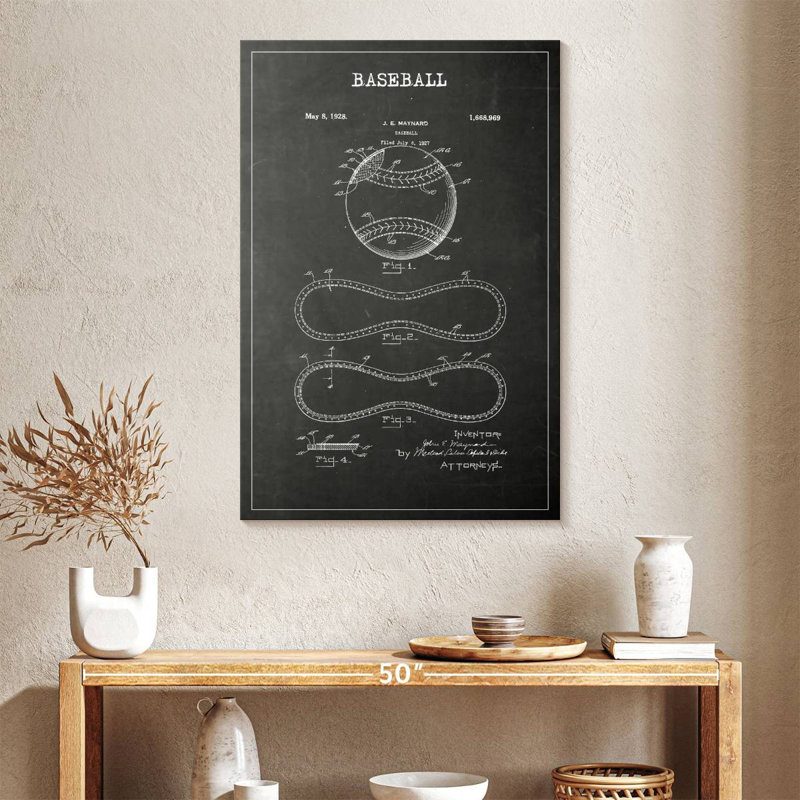 Baseball BW, brevet sur toile, H 26 po x l 39 po x P 1,25 po