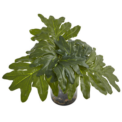 14 " H Faux Philodendron Plant in Glass Decorative Vase