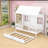 Canoby Twin Size Wood House Platform Bed With Trundle and Slats Support-1905489179