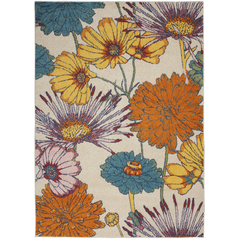 Tapis oriental orange / beige / jaune Madisonville, Rectangle 4 pi x 6 pi