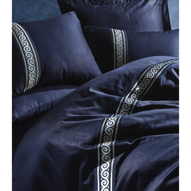 Ensemble de housse de couette 100% coton 6 pièces Emmet, Bleu foncé