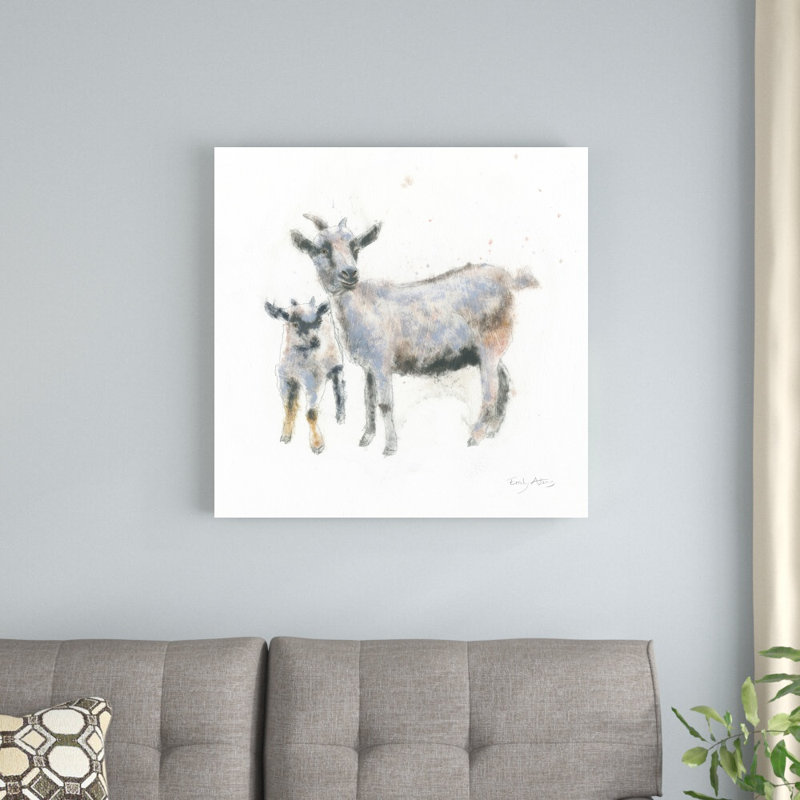 «Goat and Kid» par Emily Adams - reproduction d'art sur toile tendue, H 30 po x l 30 po