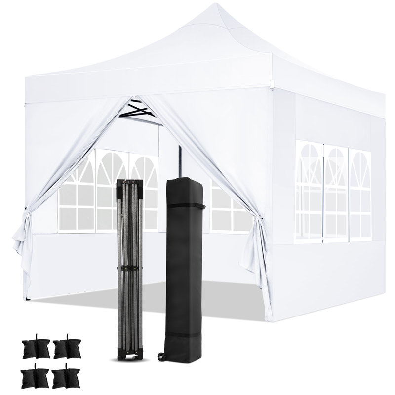 3x3m Heavy Duty Pop Up Canopy Tent with 4 Sidewalls, White