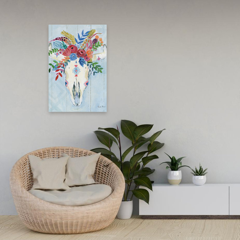 Cowgirl I - art bohémien bleu bohème en fleurs, H 24 po x l 16 po
