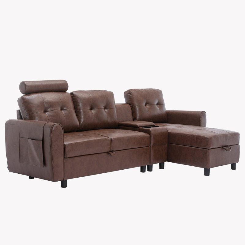 Canapé rembourré 88,98 po Gevena, Similicuir brun