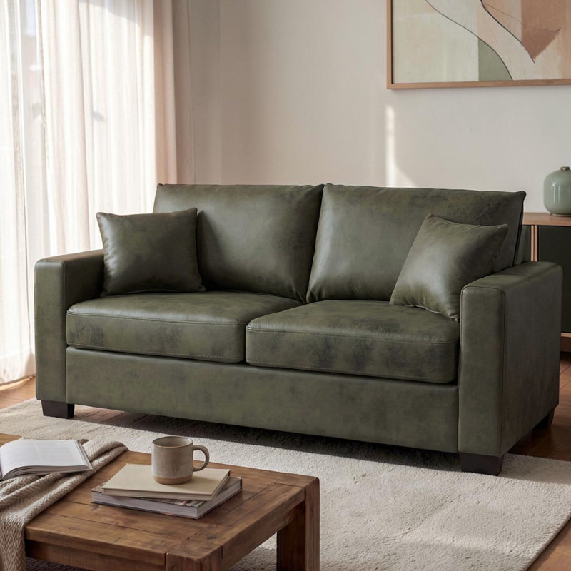 Causeuse rembourrée l 69 po Brooklington avec tissu texturé, 2 coussins décoratifs et pieds robustes en plastique