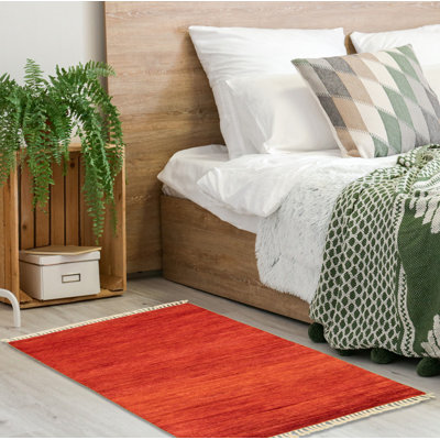 Tapis unique en laine noué à la main 4 pi 2 po x 6 pi 6 po cuivre foncé nouvel âge Rheanon
