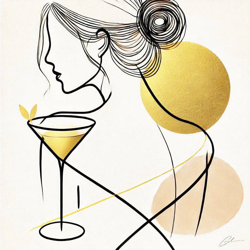Golden Elegance-Line Art Wrapped Canvas Wall Art, 12" H x 12" W