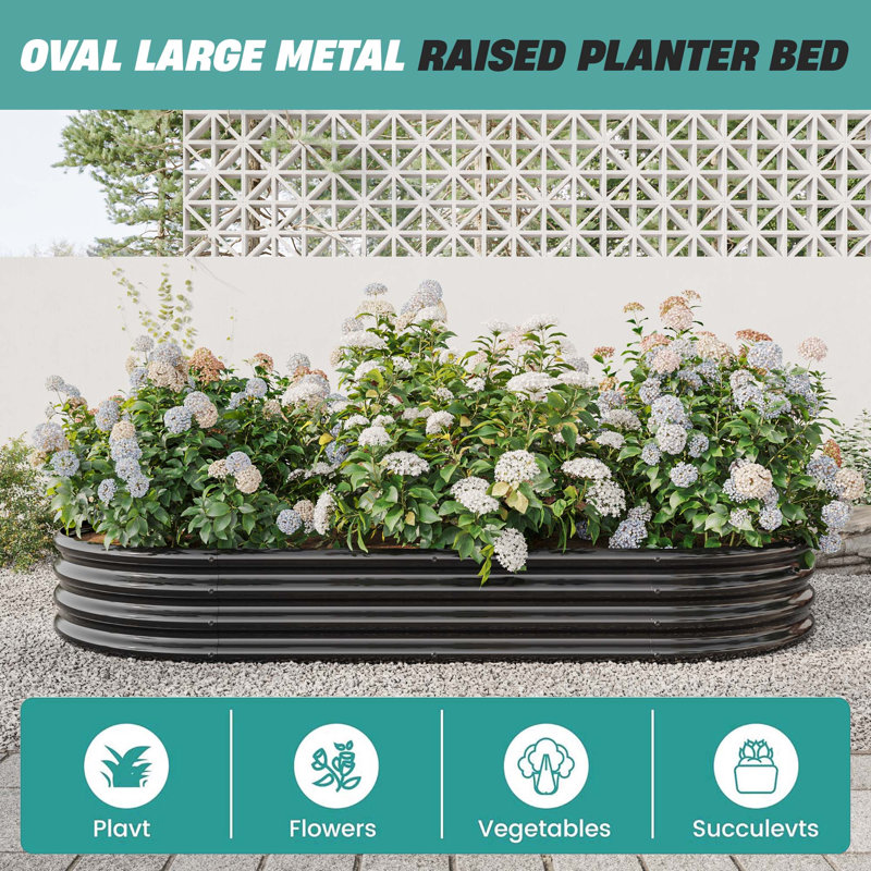 Raised Garden Bed – Large Outdoor Planter For Vegetables, Flowers & Plants, 88"X44", Oval Metal, Black, Black