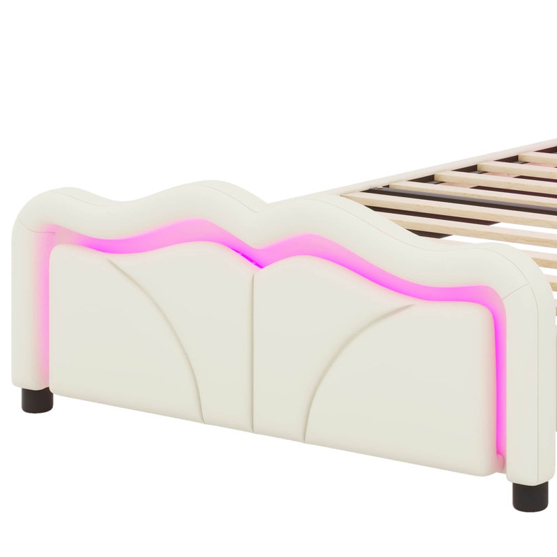 Sleek Curved Design Upholstered Platform Bed, Twin, White