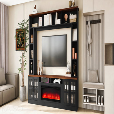 Meuble audio-vidéo l 95,5 po avec étagères pour téléviseurs jusqu'à 80 po, meuble télé moderne avec armoires électriques et tablettes réglables pour le salon
