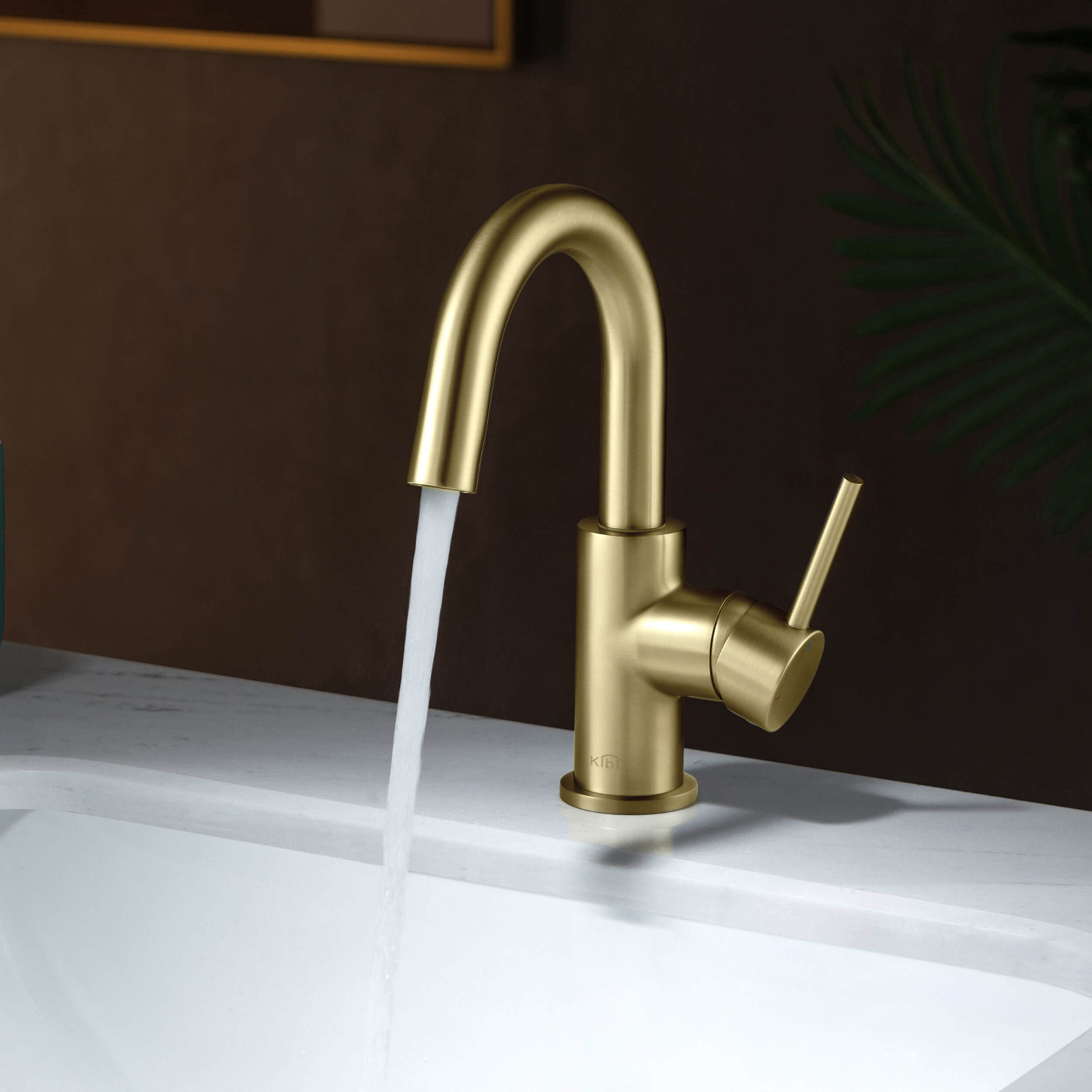 Circular Single-Hole Bathroom Faucet with Drain, Brushed Gold