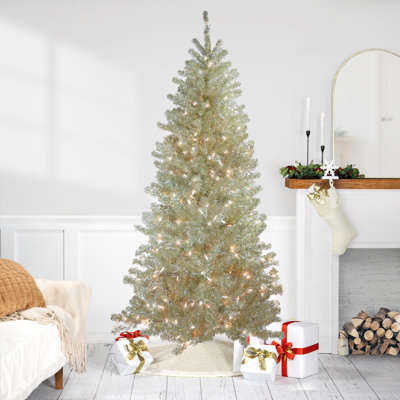 Metallic Sheer 7' Gold Fir Artificial Christmas Tree with 935 Clear/White Lights