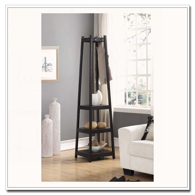 Coat Rack W/ 3-Tier Storage Shelves, Black