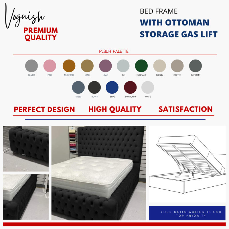 Upholstered Ottoman Storage Bed, Navy, Kingsize (5')