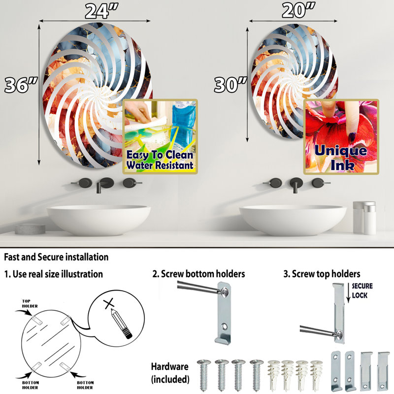 Miroir décoratif bleu et rouge Elegance I - Vortex, L 20 po x H 30 po