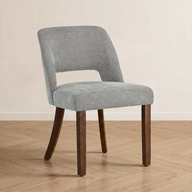 Chaise de salle à manger rembourrée moderne avec dossier découpé, chaise de cuisine en chenille confortable avec pieds en bois massif, ensemble de 6