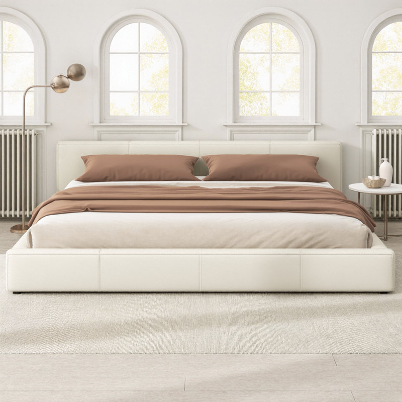 Très grand lit tapissier très grand avec design minimaliste, Beige, Très grand lit