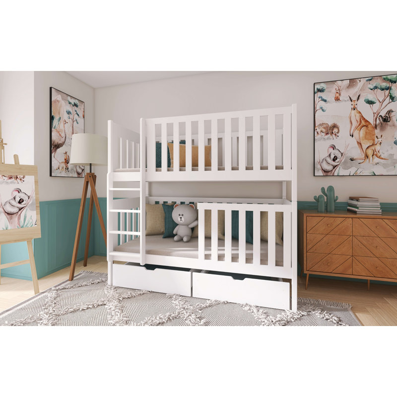 Axlan Bunk Bed with Storage Included with Built-in Ladder Included, White, 90 x 200cm